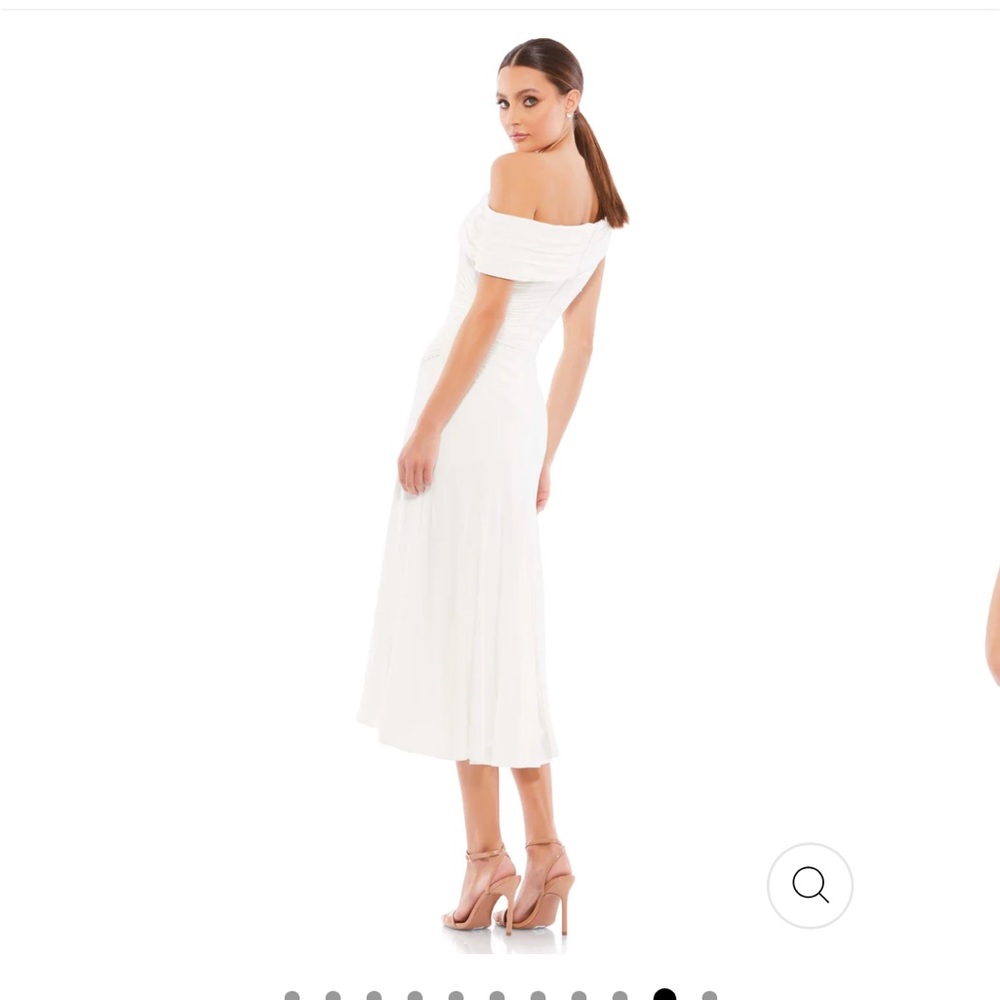 Mac Duggal Ruched Off-the-Shoulder Midi Dress in white size 12, white